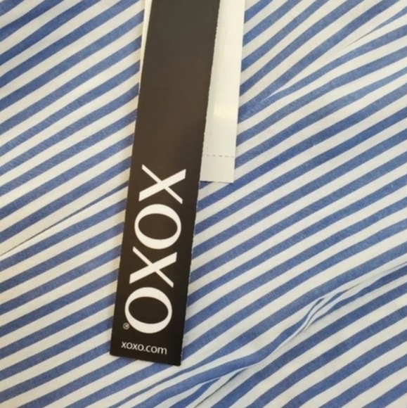 XOXO stripe cold shoulder long layered sleeve wrap dress - Picture 8 of 11